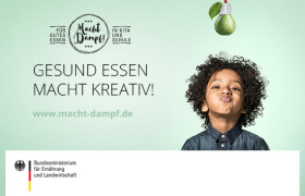 Kampagnenbild des BMEL für gesunde Ernährung in Kitas und Schulen "Gesund essen macht kreativ!"